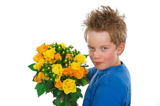 wild boy with a bunch of flowers