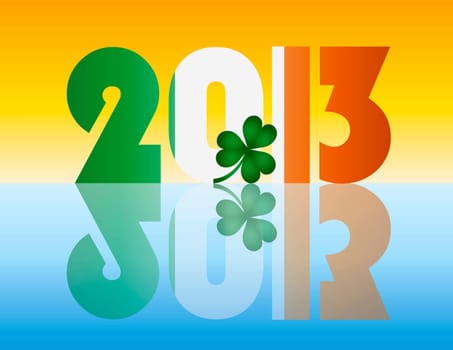 Happy New Year Ireland 2013 Flag Silhouette with Irish Shamrock Leaf Illustration