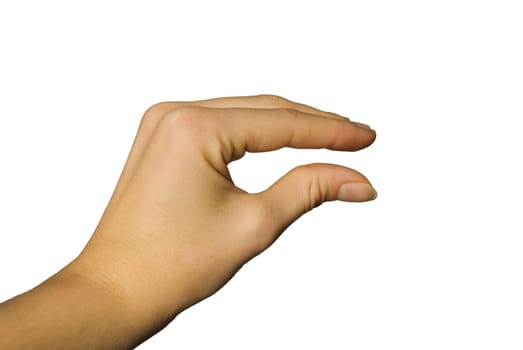 a hand showing something little or big between its fingers