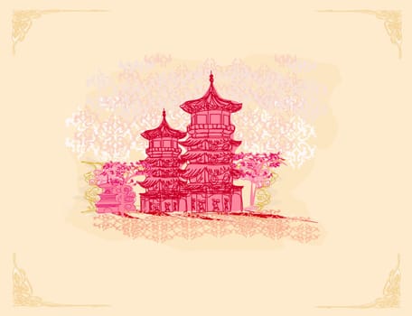old paper with Asian Landscape