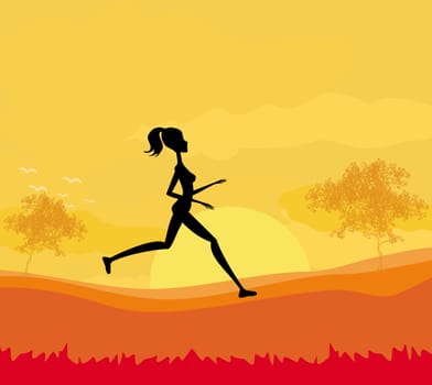 Jogging girl in sunset