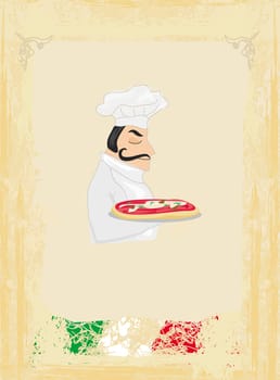 chef with pizza -  menu vector illustartion