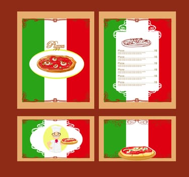 chef with pizza - menu restaurant set