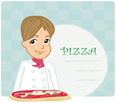 chef with pizza -  menu vector illustartion