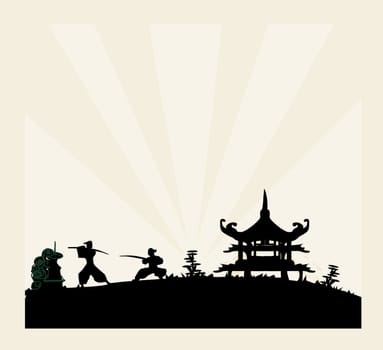 old paper with Samurai silhouette