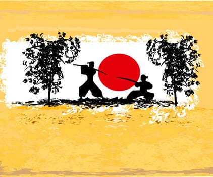 old paper with Samurai silhouette