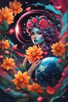 woman cradle planet earth, earth day concept generative ai art