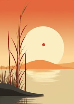 Sunrise lake evening summer silhouette beauty sun river sky background landscape nature horizon illustration tree mountain dawn sunset scenery environment art water