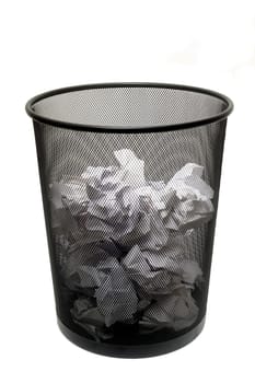 waste basket in studio on white zone to illustrate the clerical work