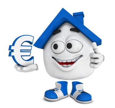 Small 3D House Blue - Euro Symbol