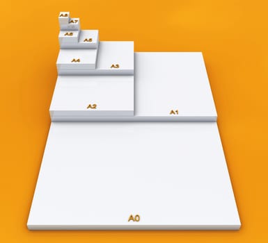 3D DIN Format Concept A0 to A8 - White on Orange 01