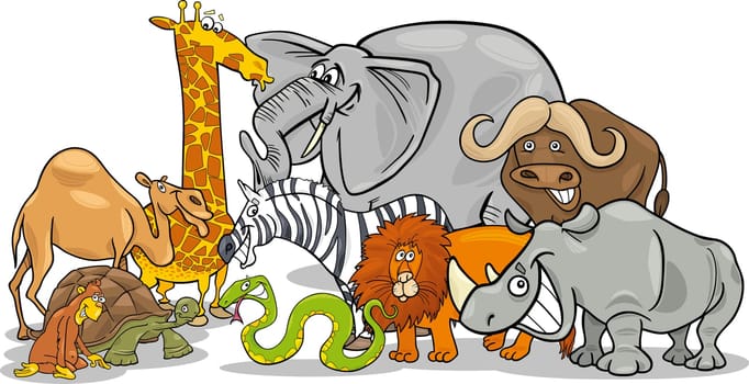 Cartoon Illustration of Funny African Safari Wild Animals Group