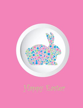 Easter Bunny Rabbit Silhouette in Pastel Colors Polka Dots Greeting Card Illustration Isolated on White Background