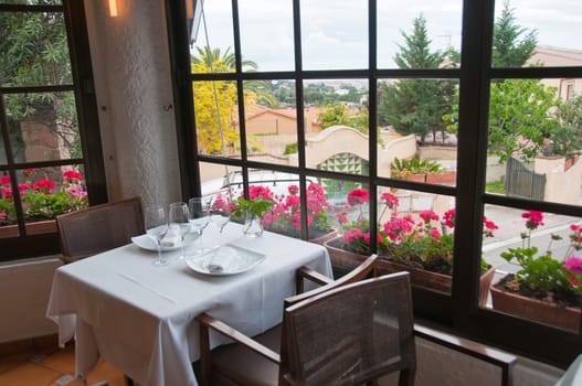View from restaurant to outside thru big window