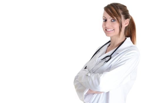 Pretty female doctor isolated over a white background