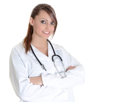 Pretty female doctor isolated over a white background