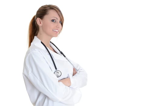 Pretty female doctor isolated over a white background