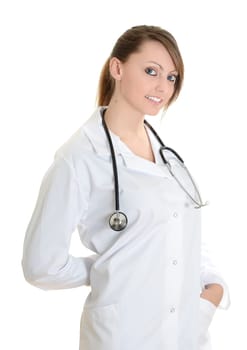 Pretty female doctor isolated over a white background