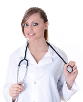 Pretty female doctor isolated over a white background