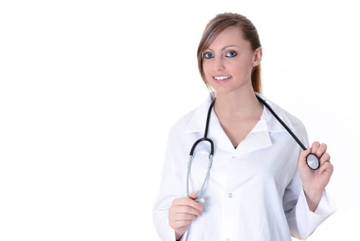 Pretty female doctor isolated over a white background