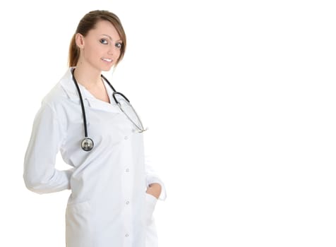 Pretty female doctor isolated over a white background