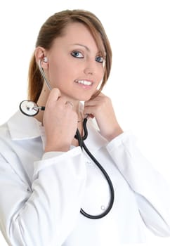 Pretty female doctor isolated over a white background