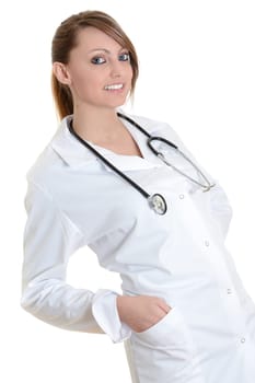 Pretty female doctor isolated over a white background