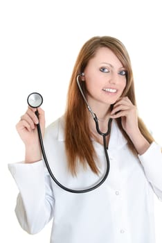 Pretty female doctor isolated over a white background