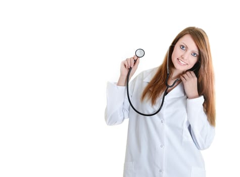 Pretty female doctor isolated over a white background