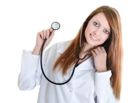 Pretty female doctor isolated over a white background