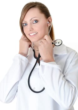 Pretty female doctor isolated over a white background