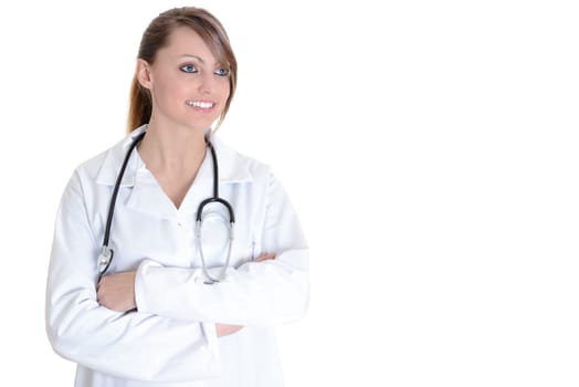 Pretty female doctor isolated over a white background