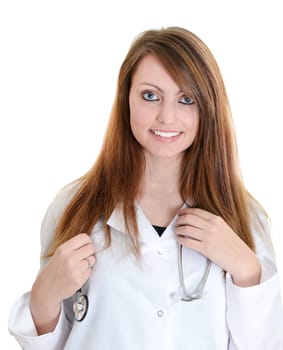 Pretty female doctor isolated over a white background
