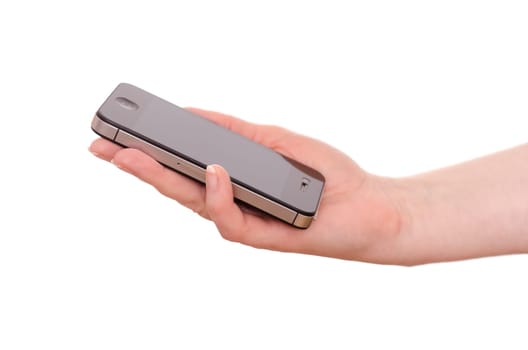 White isolated smartphone in one hand