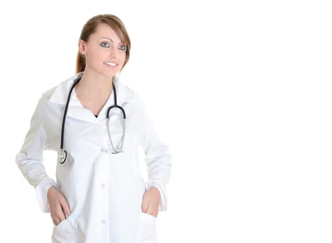 Pretty female doctor isolated over a white background