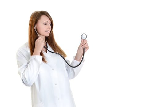 Pretty female doctor isolated over a white background