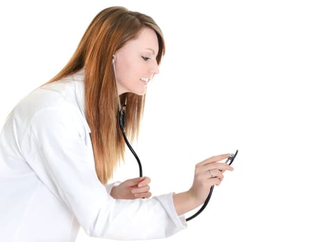Pretty female doctor isolated over a white background