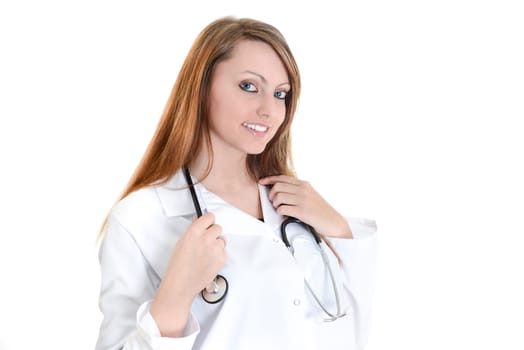 Pretty female doctor isolated over a white background