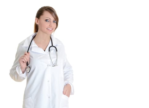 Pretty female doctor isolated over a white background