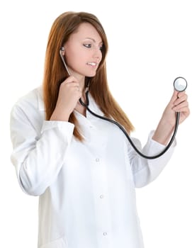 Pretty female doctor isolated over a white background
