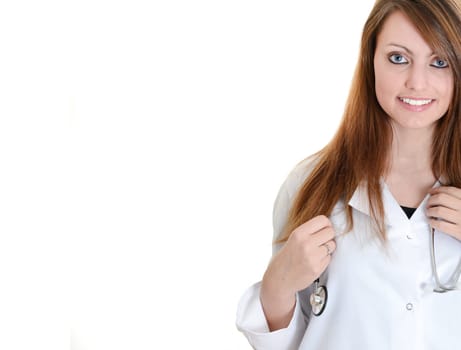 Pretty female doctor isolated over a white background
