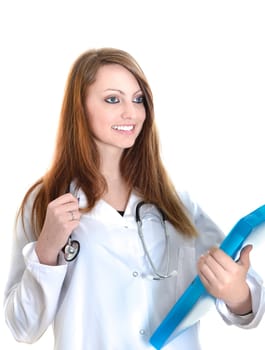 Pretty female doctor isolated over a white background