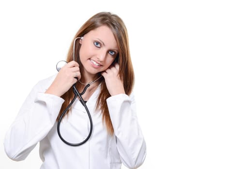 Pretty female doctor isolated over a white background