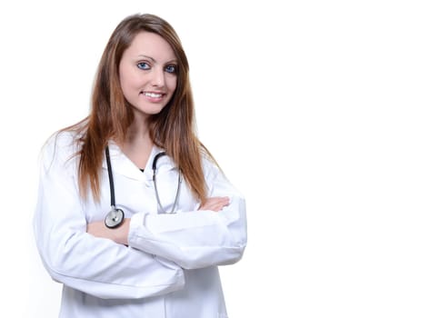 Pretty female doctor isolated over a white background