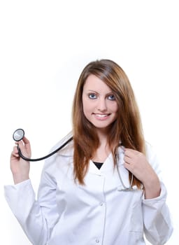 Pretty female doctor isolated over a white background