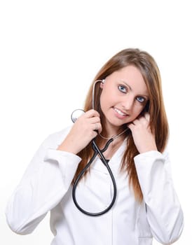 Pretty female doctor isolated over a white background