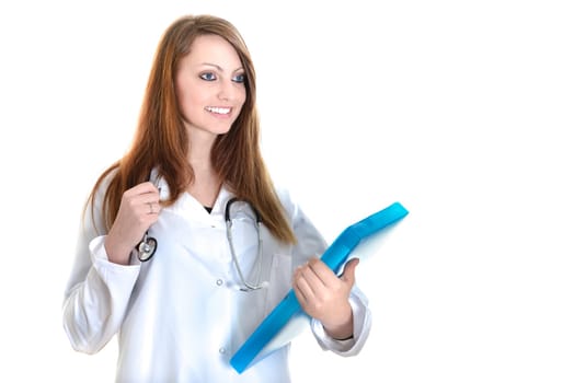 Pretty female doctor isolated over a white background