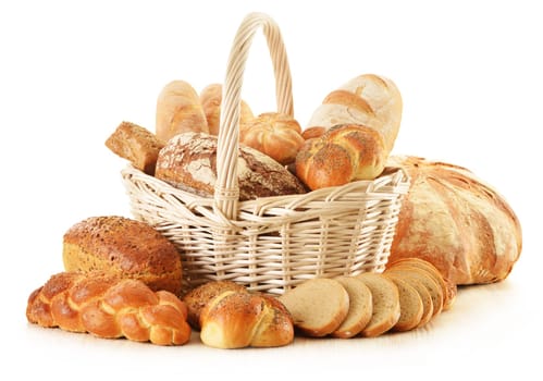 Composition with bread and rolls isolated on white