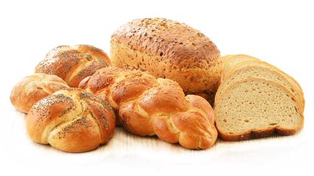 Composition with bread and rolls isolated on white