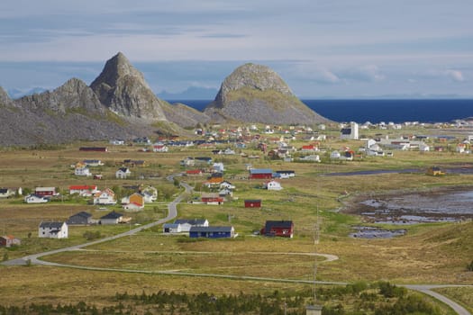 Picturesque town Sorland on Lofoten islands in Norway